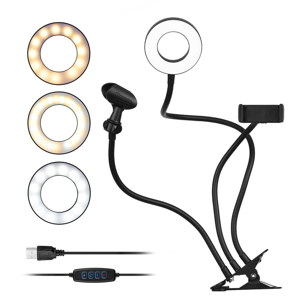 Ring Light support téléphone et micro flexible 3 lumières