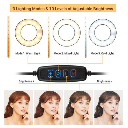 Ring Light support téléphone et micro flexible 3 lumières