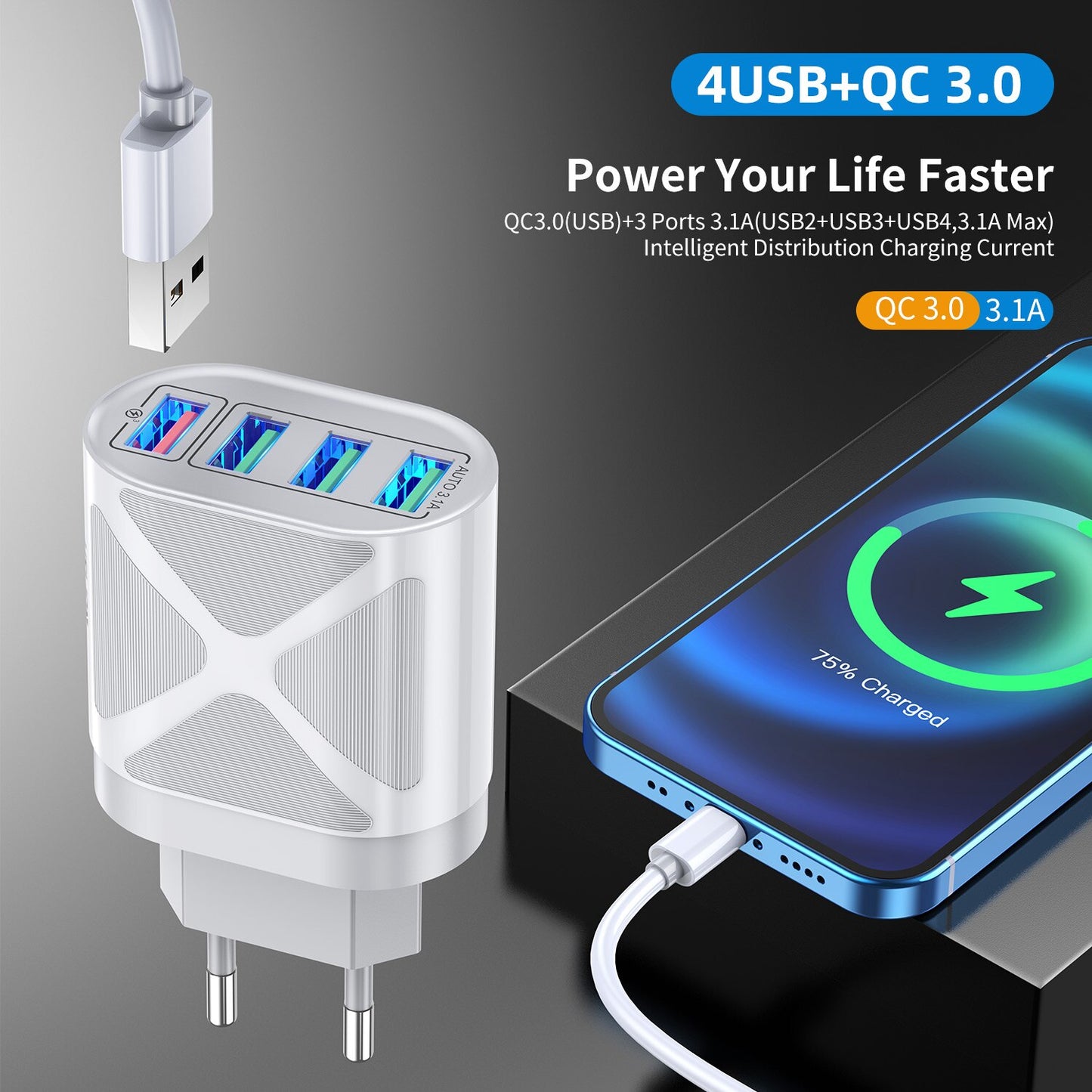 Chargeur 4 USB Charge de téléphone portable